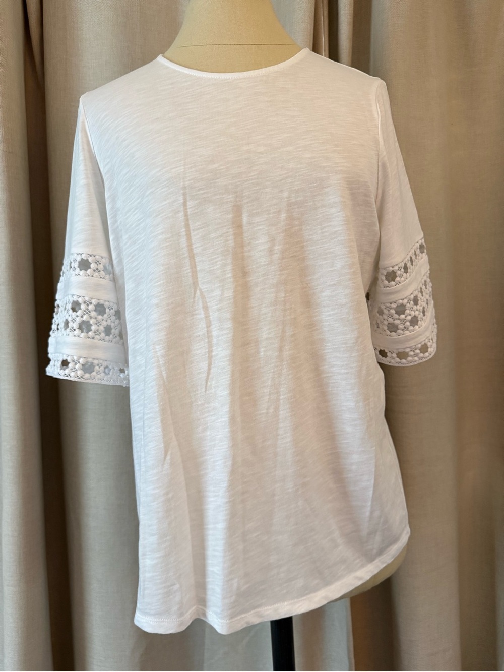 Sezane White Crochet-Trim Short Sleeve Tee
